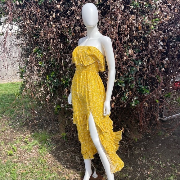 💋Yidarton Strapless Split Bottom Ruffle Top Midi Dress Size Small - Picture 6 of 9